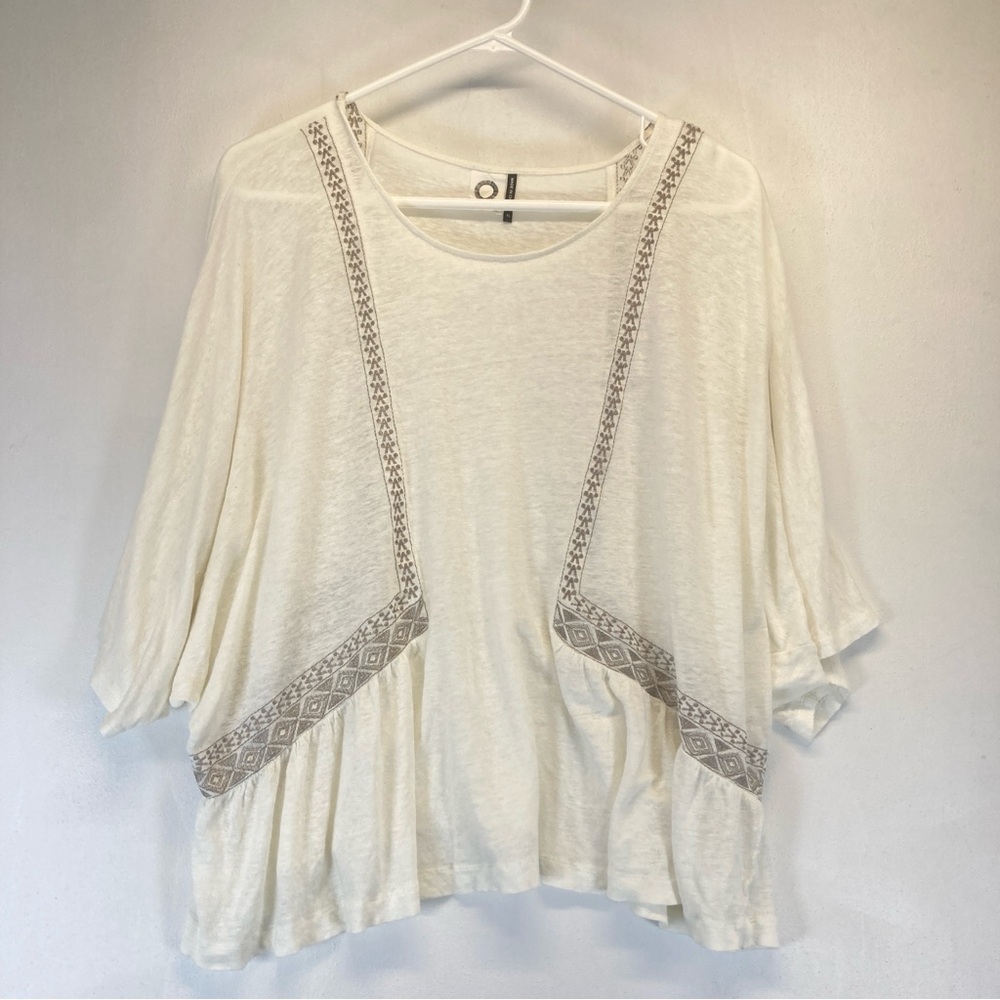 Anthropologie Akemi + Kin Top Women 100% Linen Embroidered Ivory Silver XL - Picture 1 of 11